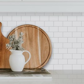 24-Pack of 8 x 8" Wallpaper Tiles in White Subway Design for Kitchen Backsplash. Peel and Stick Renter Friendly Backsplash. Self Stick Paper Wall Tiles for Your Home