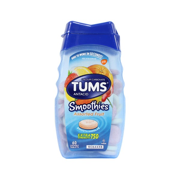 TUMS Smoothies Smooth Dissolving Antacid/Calcium Supplement Chewables-Assorted Fruit-60 ct. (Quantity
