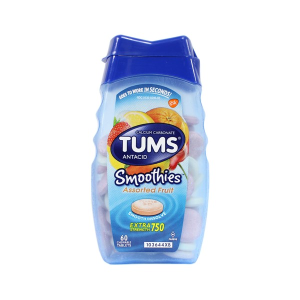 TUMS Smoothies Smooth Dissolving Antacid/Calcium Supplement Chewables-Assorted Fruit-60 ct. (Quantity of 5)