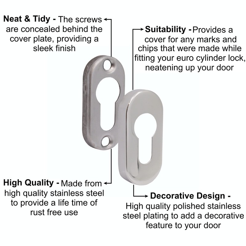 Upright Euro Escutcheon Oval Shaped Keyhole Cover - Polished Stainless