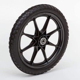 Set of 2 Flat Free 16+1.95 Plastic Spoke Wheels, Lawnmower, Garden Cart, Pony Wagon Replacement, 5/8 Bearing