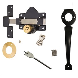 Haven Heritage ® 50mm Long Throw Gate Lock + Handle Double Locking Locking from Both Sides, gate Locks for Wooden Gates 5 Keys Stainless Steel