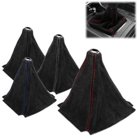 EZAUTO WRAP Universal Real Velvet Shift Knob Shifter Boot Cover Black with Red Stitches Genuine Leather MT at Sport