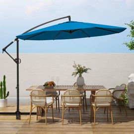 wikiwiki 10ft Patio Umbrellas Offset Outdoor Umbrella Cantilever Hanging Umbrellas w/Infinite Tilt, Fade Resistant Waterproof RECYCLED FABRIC Canopy & Cross Base, for Yard, Garden & Deck, Royal Blue
