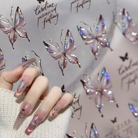 TELAIN 5D Relief Nail Stickers Butterfly Nail Art Glitter Laser Butterfly Nail Stickers 1 Sheet DIY Manicure Decoration for Women & Girls Spring Summer Nail Art