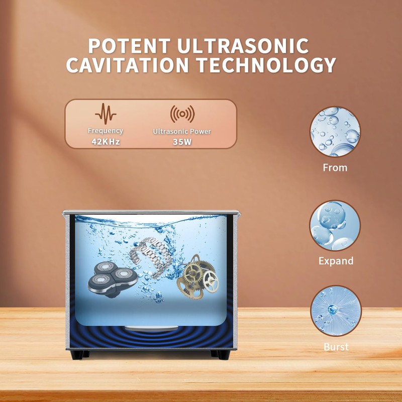 SOUTH BASE Ultrasonic Cleaner,900ML 35W Stainless Steel Ultrasonic Jewelry Cleaner
