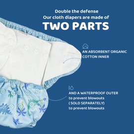 BISENKID Organic Cotton Cloth Diaper Inner - Super Absorbent and Comfy, Used with Waterproof Cloth Diaper Cover Which Sold Separately to Prevent Urine Blowouts, (2-Pack, Size 1: 7-17lbs)