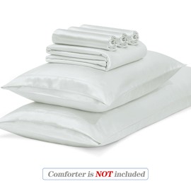 MILVOWOC 6 Pcs White Satin Duvet Cover Full/Queen Size Set, Silky Bed Duvet Cover Ultra Soft Comforter Cover, 1 Satin Duvet Cover, 1 Body Pillowcase, 4 Pillow Cases (No Comforter)