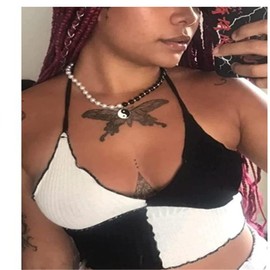 WCRAZYE Goth Punk Half Chain Pearls Necklace Black White Beaded Taichi Yin Yang Pendant Necklace for Women Reiki Choker Amulet Necklace Link Chain Pearls Necklace Fashion Lucky Jewelry (Black White Necklace)