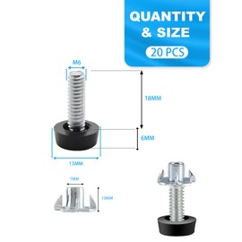 ALLWIN M6 Thread Furniture Feet Levelers - 20 Pack Adjustable Table Leveling Feet with Threaded Insert for Desk, Chairs, Cabinets, Stool Legs - Foot Levelers Screw (M6)