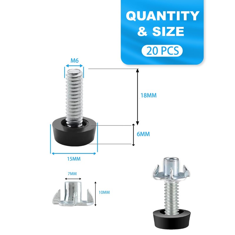 ALLWIN M6 Thread Furniture Feet Levelers - 20 Pack Adjustable
