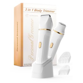 Bikini Trimmer for Women Painless, IPX7 Waterproof Rechargeable Electric Shaver Razors for Women, Pubic Hair Trimmer, Facial Hair Removal Cordless Ceramic Blade, Charge Dock, Gifts