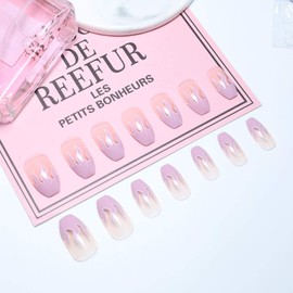 Allereya Long Coffin Print On Nails Flame Colour Gradient Fake Nails Purple Ombre Clip On Nails Full Cover Acrylic Nails Tips False Nails Art for Women and Girls Pack of 24 (Purple)