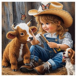 Animal Farm Puzzles for Adults 1000 Pieces, Cute Highland Cow Puppy Jigsaw Puzzles, Nature Country Farmyard Friendship Puzzle