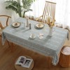 Gernaice Rustic Stripe Embroidered Tablecloth Heavy Rectangle Tassel Cotton Linen