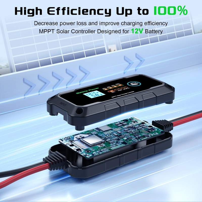 Bateria Power 10A 12V MPPT Solar Charge Controller, Intelligent Solar