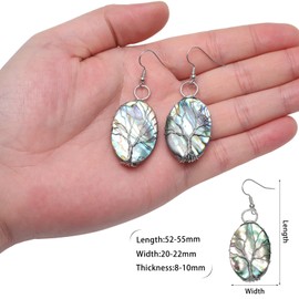Nupuyai Natural Abalone Shell Drop Earrings for Women, Tree of Life Wire Wrap Shell Dangle Earrings, Oval