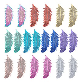 Fashewelry 40pcs Feather Filigree Earring Charms Stainless Steel Mixed Color Thin Flat Hollow Charms Etched Metal Charms for Necklace Bracelet DIY Jewelry Making