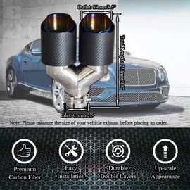 GioZona Carbon Fiber Exhaust Tip Dual Outlet Y-style Exhaust Muffler Tips,2.5 Inch(63mm) Inlet 3.5 Inch(89mm) Outlet Blue Burnt,304 Stainless Steel,Universal Tail End Tip Clamp On (Matte Black)