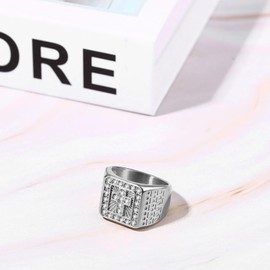 OIDEA Men's Ring Cross Rhinestones: Hip Hop Style Signet Ring Stainless Steel Rock Rhinestone Diamond Men's Ring Gift for Men Gold Silver, Cubic Zirconia