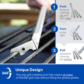 Grill Floss Premium Grill Scraper for Outdoor Grill with Round Grates - Alternative to Grill Brush for Outdoor Grill - BBQ Grill Grate Cleaner Cleans Top and Bottom of Grill Without Lifting Grates