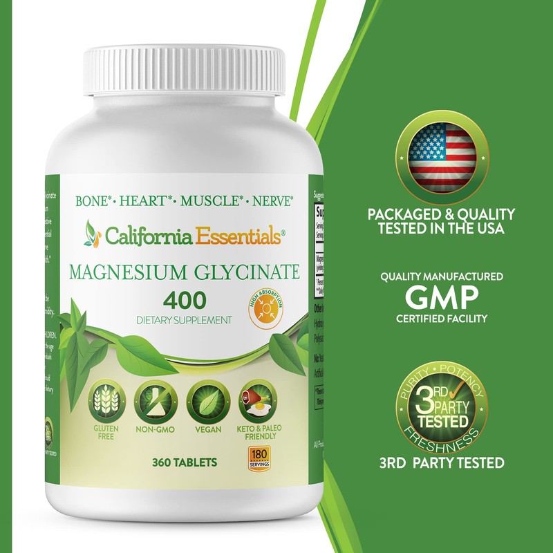 Magnesium Glycinate 400 - Chelated, High Absorption Magnesium for Muscle