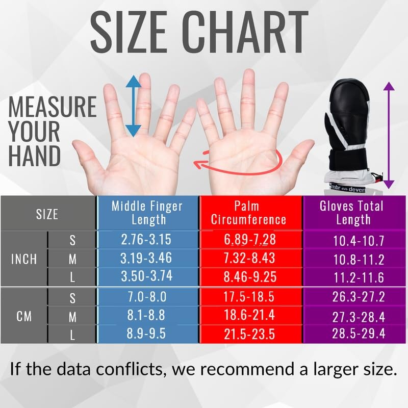 devembr Ski Mittens with Wrist Guards, Waterproof Snowboarding Mittens, White,