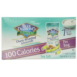 Blue Diamond Almonds, Oven Roasted with Sea Salt, 100 Calorie On-The-Go Bags 7 count of 0.6Oz (Pack Of 6)