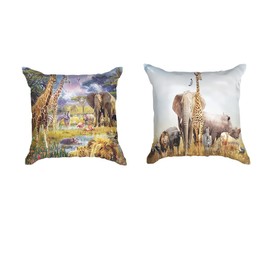 Ulticool - Cushion Cover - Safari Tere Natural Giraffe Elephant - Set of 2 Designs - 45 cm x 45 cm - Decorative Cushion without Filling - Cushion Cover Accessories for Sofa/Bed - Khaki Beige