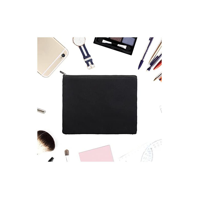 Aspire 6-Pack Black 12oz Cotton Canvas Zipper Bags Pen/Pencil Cases