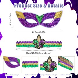 3Pcs Mardi Gras Shawls Wraps Accessory Mardi Gras Women's Poncho Capes Purple Yellow Green Headwear Mask Masquerade Costume