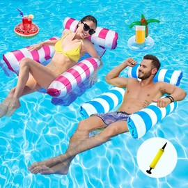 2 Pack Inflatable Pool Floats,4-in-1 Pool Inflatables Lilo ultiPurpose Water Hammock With Armchairs,Pool Hammock for Adults Swimming Pool Toys With airpump and 2 drink holders