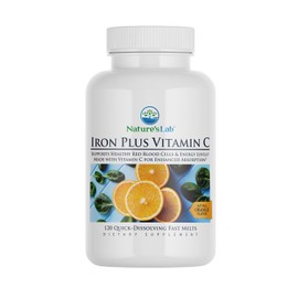 Nature's Lab Iron Plus Vitamin C Fast Melt Tablets - Gentle on The Stomach Carbonyl Iron, High Absorption for Healthy Red Blood Cells* - 120 Tablets
