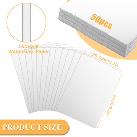 LOPYXBR 50 Sheets Handmade Watercolour Paper A4, 160 GSM Handmade Paper 210 x 297MM Deckled Edge Textured Papers White Cotton Papers for Watercolor A4 for Watercolors, Wedding Invitations, Card, Craft