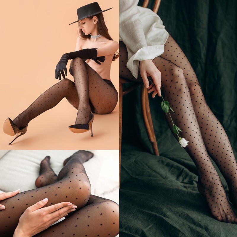 Jeere 8 Pairs Women's Sheer Tights & Sparkly Fishnet Black