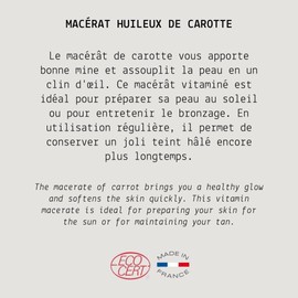 MY COSMETIK - Carrot oil macerate - ORGANIC from organic cultivation - 100% pure and natural - Brightens the complexion, prepares the skin for the sun - 10 ml