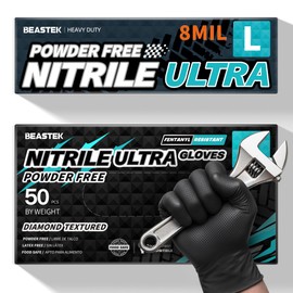 Beastek Nitrile Disposable Gloves, 8 Mil Powder Free Latex Free Chemical Resistant Heavy Duty Food Safe Gloves, Black 50 Pcs (Large)