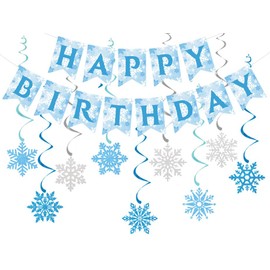 Winter Snowflake Hanging Swirl Decorations Banner, Blue White Silver Christmas Glitter Snowflake Hanging Swirls Ornaments Ceiling Streamers for Xmas Winter Wonderland New Year Birthday Party Supplies