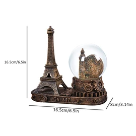 Antique Ferris Wheel Snow Globe Collectibles, Paris France Eiffel Tower Statue Figurine Table Centerpiece Desktop Decor for Home Office (Gold)
