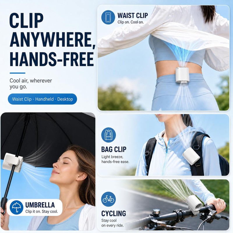 Clip on Fan, 360° Rotate Wearable Mini Fan, 199 Speeds