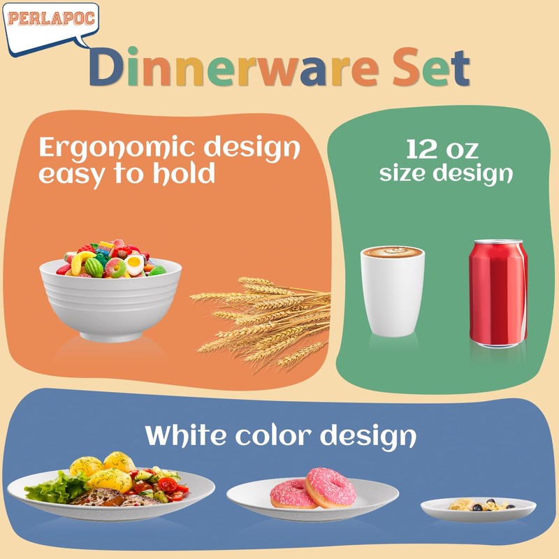 Perlapoc 40 PCS Wheat Straw Dinnerware Sets, Service for 8