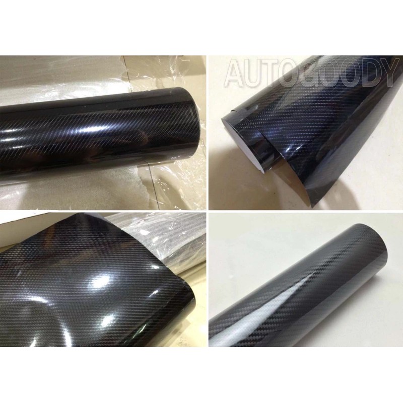 AUTOGOODY 96"x60" HIGH GLOSS 5D Black Carbon Fiber Vinyl Wrap