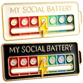 2 Pack of Social Battery Slider Pins | Creative Enamel Badge Set, Emotional & Funny Mood Indicator Brooches | Functional & Fashion Pins for Backpacks, Jackets & Bags | Gift Accessories - Black & White
