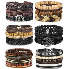 BESTEEL 24 x Leather Bracelets for Men and Women Braided Rope Cuff Bracelet Tree of Life Vintage Adjustable Black Brown One Size Leather, One Size, Leather