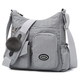 SUKRY Nylon Crossbody Bag for Women with Anti theft RFID Pocket, Waterproof Shoulder Bag Travel Purses and Handbag (Grey)