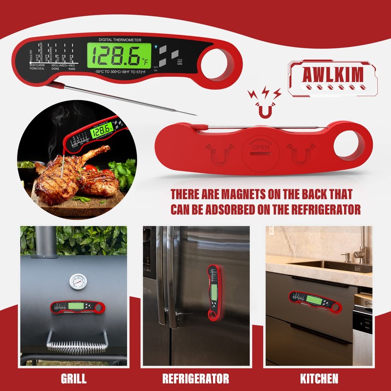 AWLKIM Meat Thermometer Digital - Fast Instant Read Food Thermometer