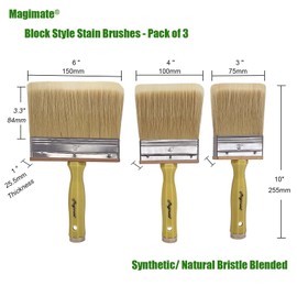 Magimate Deck Stain and Sealer Block Paint Brushes on Wood, Walls, Furniture, Shed and Fence, Large and Thick Bristle Paint Brushes, 3-inch, 4-inch and 6-inch Assortment, Set of 3