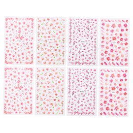 OHPHCALL DIY Nail Stickers for Women Girls 8 Sheets of Cherry Blossom Floral Nail Decals Non-Toxic Skin Friendly