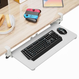 Zontera Large Keyboard Tray That Slides Out from Under The Desk, Pull Out with Adjustable C-clamp, 25.6 x 11.8 Inch Computer Keyboard Drawer Mouse Tray for Typing, White