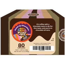 Crazy Cups Flavored Coffee for Keurig K-Cup Machines, Death By Chocolate, Hot or Iced Coffee, 80 Single Serve, Recyclable Pods(Pack of 1)